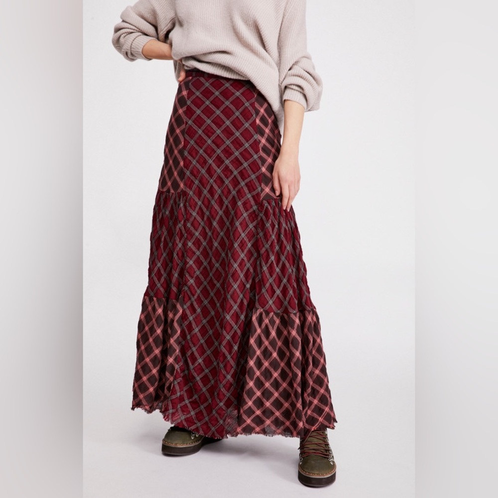 Free People prairie dreams plaid Maxi Skirt
